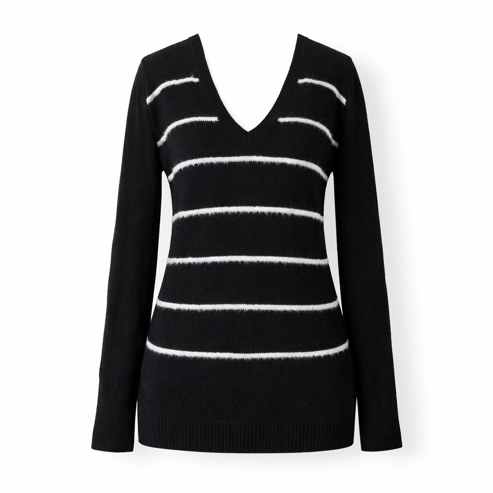Leo & Sage Black and White Stripe Cashmere Blend Sweater Size S